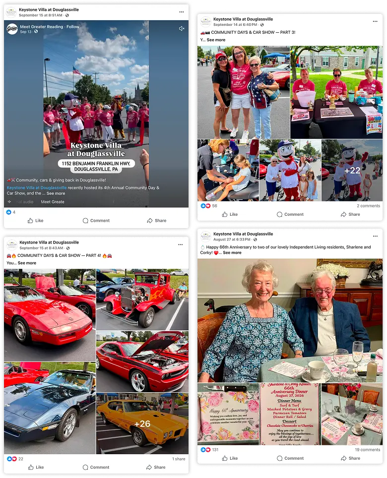 Keystone Villa at Douglassville Facebook posts showing resident activities and events