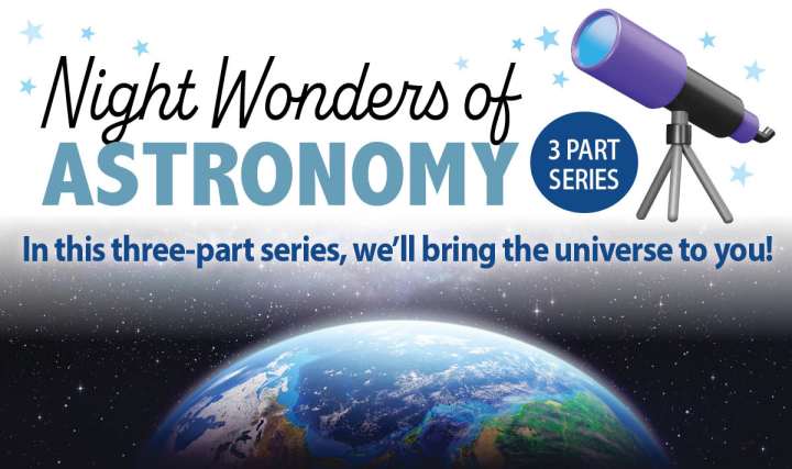 Night Wonders of Astronomy series banner with telescope